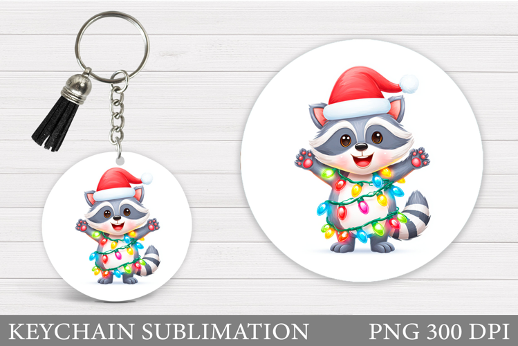 Christmas Raccoon Keychain. Christmas Keychain Sublimation
