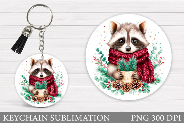 Christmas Raccoon Keychain. Christmas Keychain Sublimation example image 1