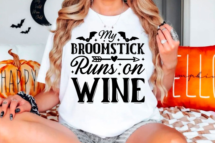 My broomstick runs on wine Halloween svg design