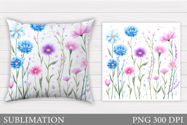 Wildflowers Pillow Sublimation. Flowers Sublimation example image 1