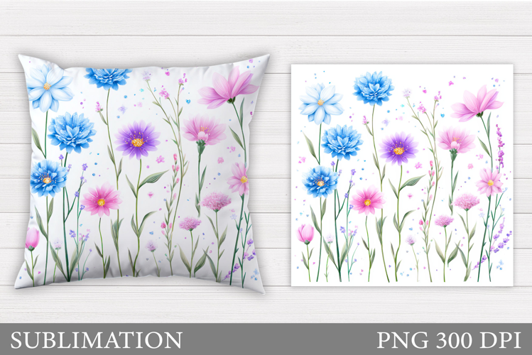 Wildflowers Pillow Sublimation. Flowers Sublimation