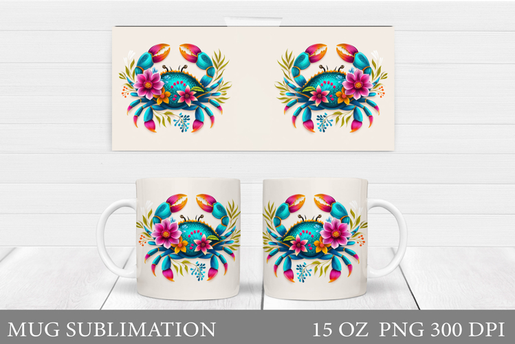 Crab Mug Design. Crab Mug Wrap Sublimation
