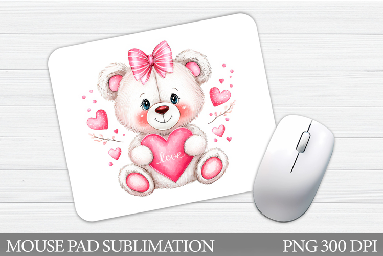 Valentines Bear Mouse Pad. Cute Bear Hearts Mouse Pad Design