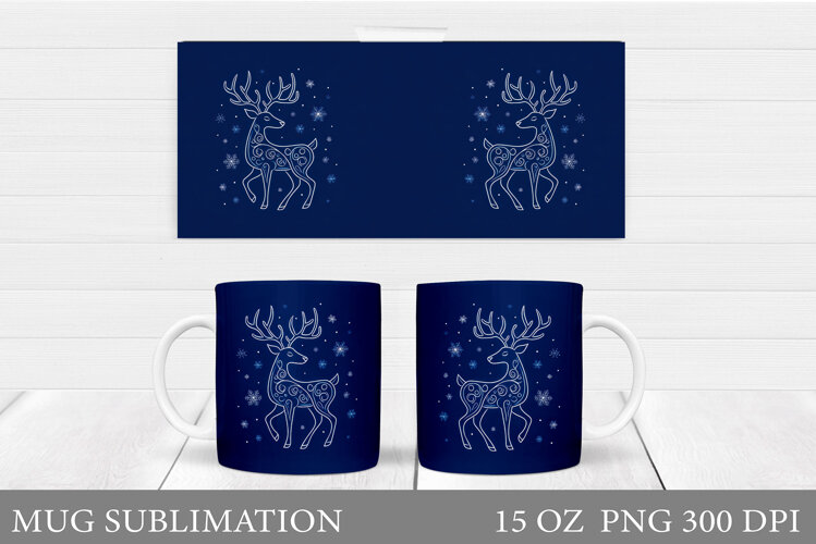 Reindeer Mug Wrap Design. Christmas Mug Sublimation example image 1