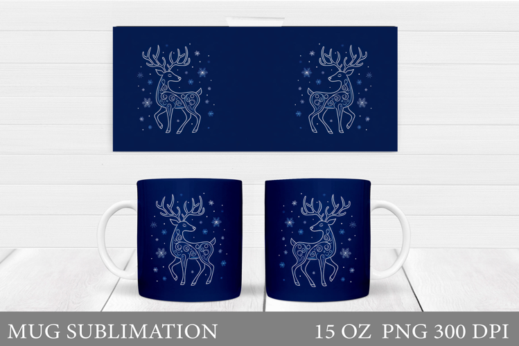 Reindeer Mug Wrap Design. Christmas Mug Sublimation