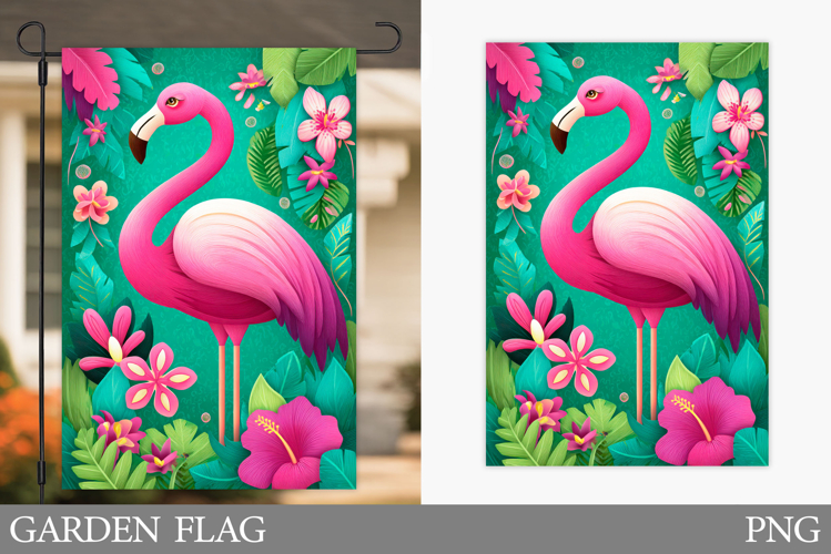 Flamingo Garden Flag Design. Summer Garden Flag Sublimation