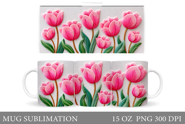 Tulips Mug Wrap Design. Flowers Mug Sublimation