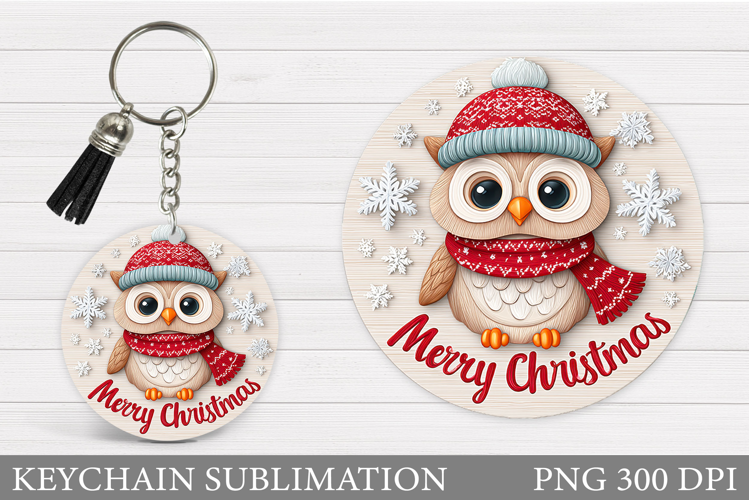 Christmas Owl Keychain. Christmas Keychain Sublimation