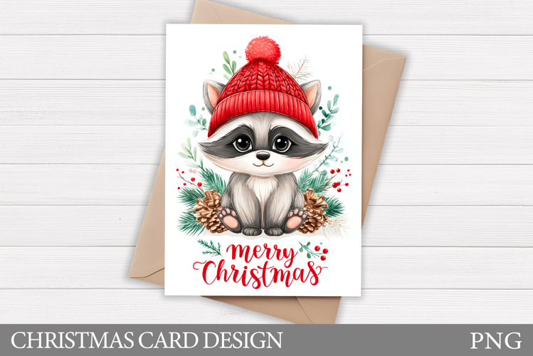 Christmas Raccoon Card Design. Christmas Card Printable