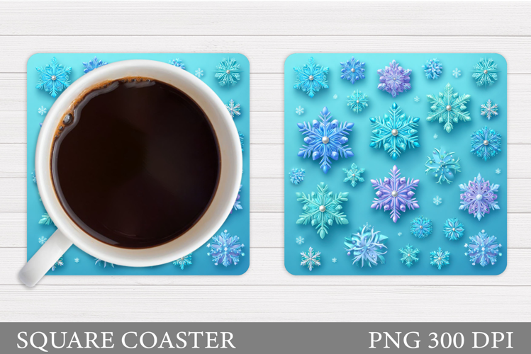 Snowflakes Coaster Design. Watercolor Snowflakes Coaster