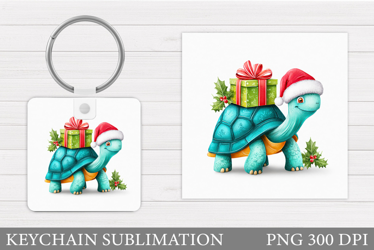 Christmas Turtle Keychain. Christmas Keychain Sublimation