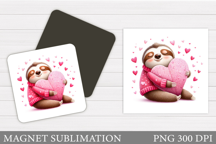 Valentine Sloth Magnet Sublimation. Valentines Magnet Design