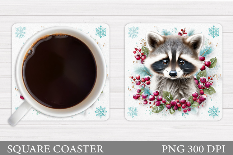 Christmas Raccoon Coaster. Christmas Coaster Sublimation
