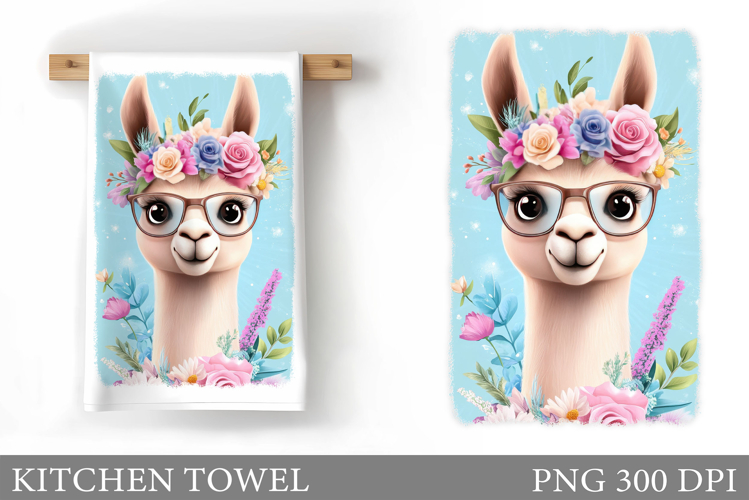 Cute Lama Kitchen Towel. Lama Flowers Kitchen Towel Design