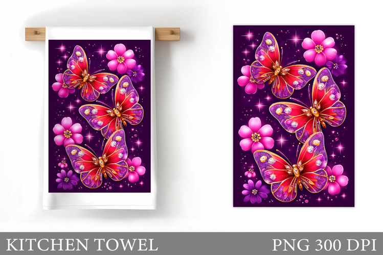 Butterflies Kitchen Towel. Flowers Kitchen Towel Design