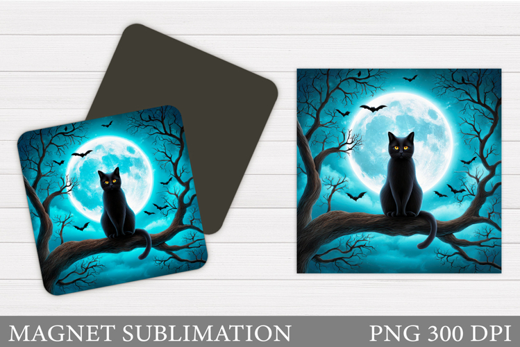 Black Cat Magnet Sublimation. Cat Halloween Magnet Design