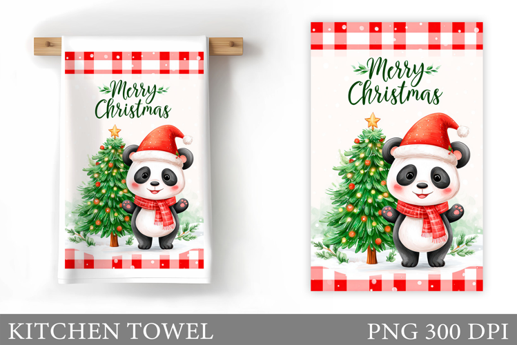 Christmas Panda Kitchen Towel. Christmas Kitchen Towel