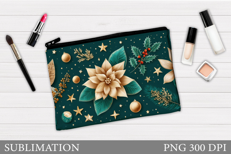 Poinsettia Cosmetics Bag Design. Christmas Makeup Bag Design