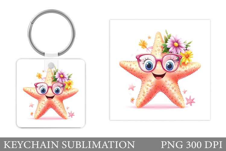 Starfish Keychain Design. Sea Keychain Sublimation