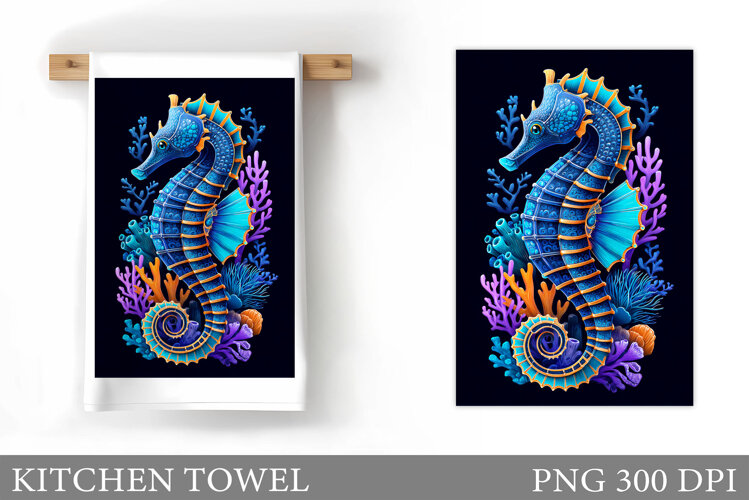 Seahorse Kitchen Towel Design. Sea Kitchen Towel Sublimation example image 1
