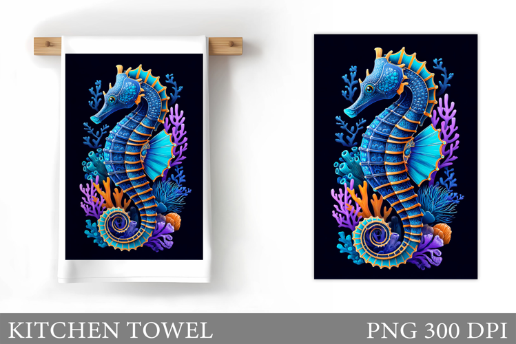 Seahorse Kitchen Towel Design. Sea Kitchen Towel Sublimation