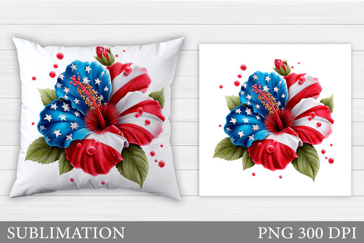 Patriotic Hibiscus Coaster. Patriotic Coaster Sublimation example image 1
