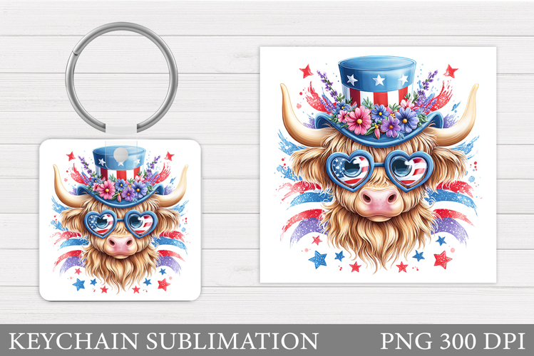 Patriotic Cow Keychain. Patriotic Keychain Sublimation