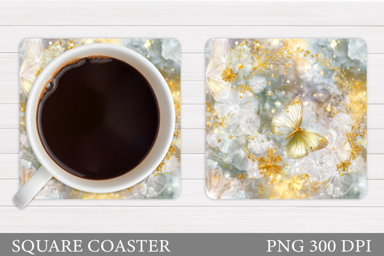 Butterfly Coaster Sublimation. Butterfly Flowers Coaster