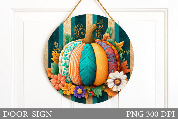Pumpkin Door Sign Sublimation. Fall Door Sign Design example image 1