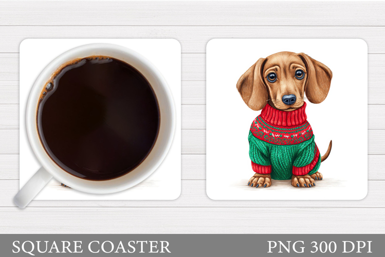 Christmas Dachshund Coaster. Christmas Coaster Sublimation