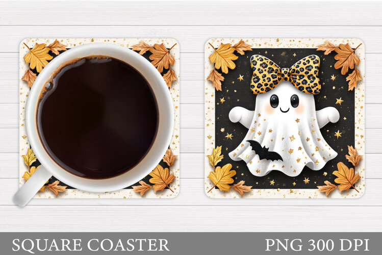Cute Ghost Coaster Design. Cute Halloween Sublimation example image 1