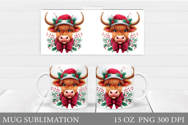 Highland Cow Mug Design. Christmas Cow Mug Sublimation