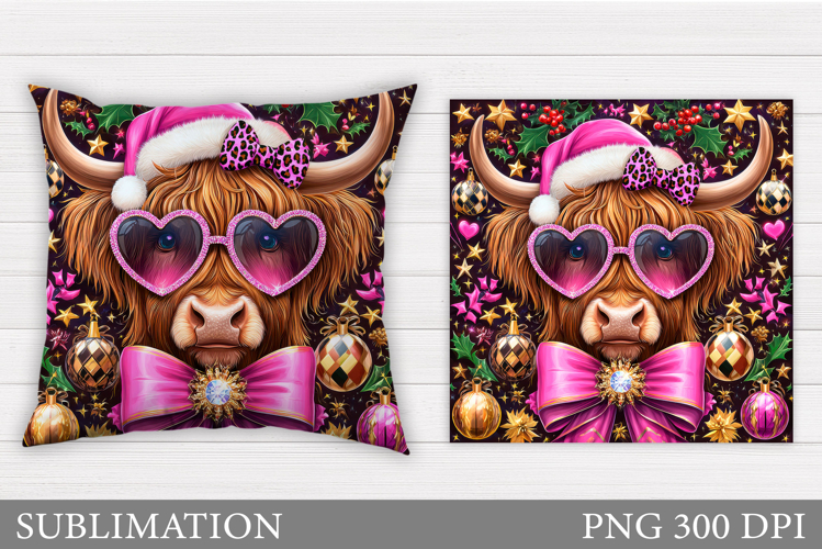 Christmas Cow Pillow Design. Christmas Pillow Sublimation
