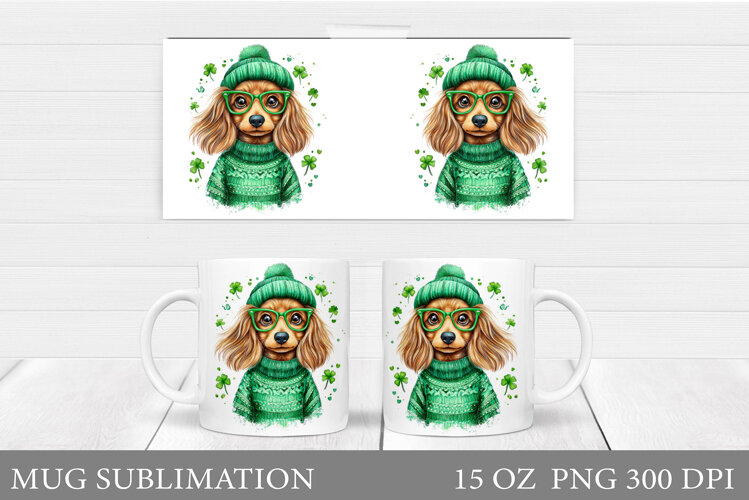 St Patrick Dog Mug Wrap. St Patrick Mug Sublimation example image 1