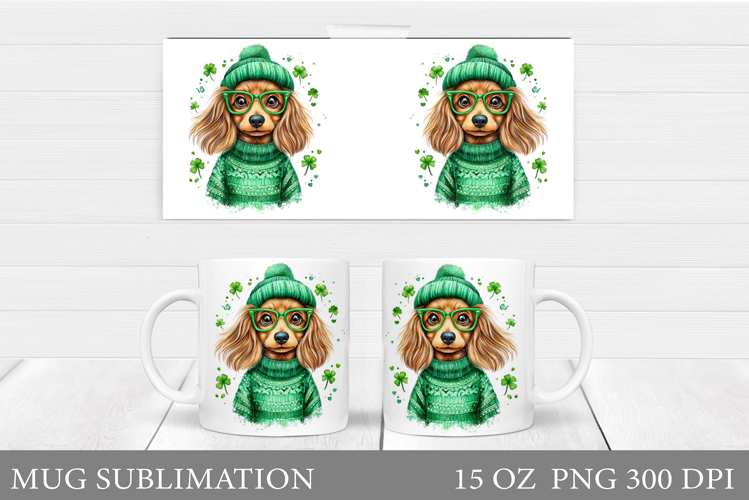 St Patrick Dog Mug Wrap. St Patrick Mug Sublimation