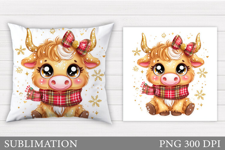 Christmas Cow Pillow Design. Christmas Pillow Sublimation example image 1