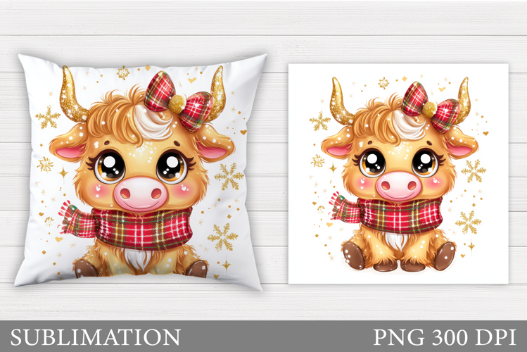 Christmas Cow Pillow Design. Christmas Pillow Sublimation