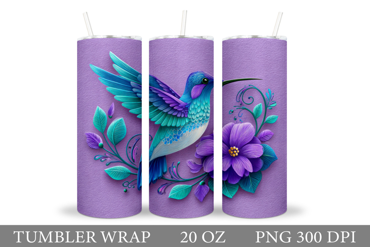Hummingbird Tumbler Sublimation. Bird Flowers Tumbler