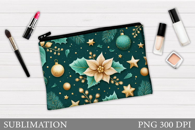 Poinsettia Cosmetics Bag Design. Christmas Makeup Bag Design