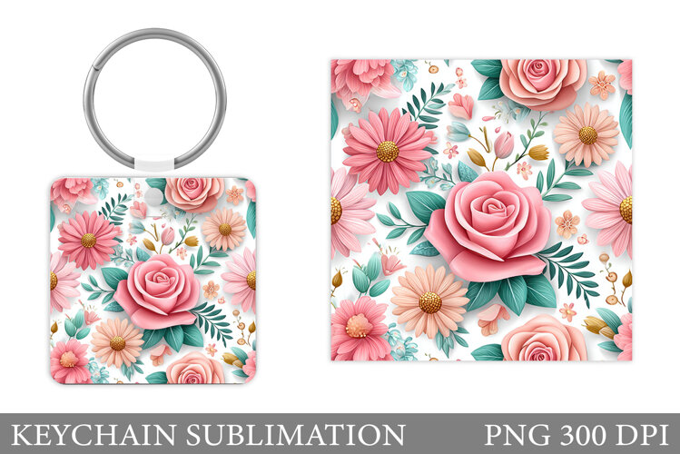 Roses Keychain Sublimation. Flowers Keychain Design example image 1