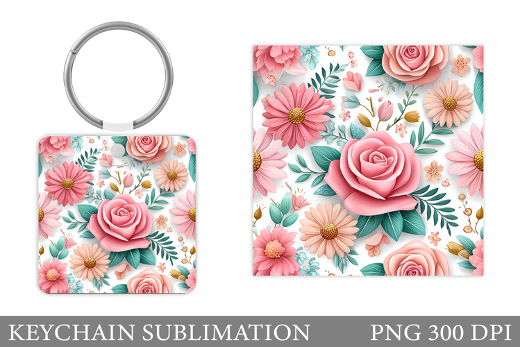 Roses Keychain Sublimation. Flowers Keychain Design