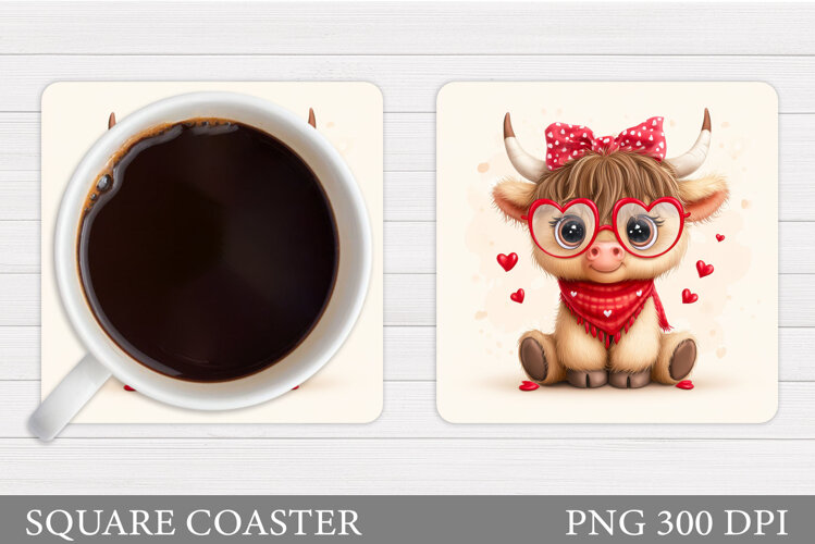 Valentines Cow Coaster Design. Valentines Square Coaster example image 1