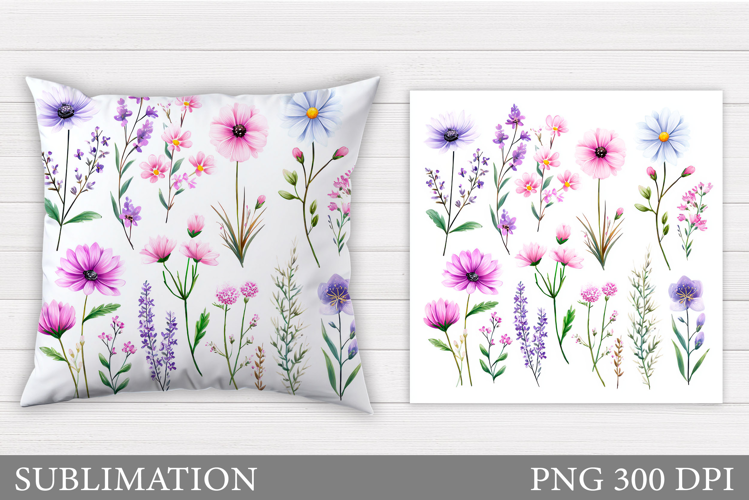 Wildflowers Pillow Sublimation. Flowers Sublimation