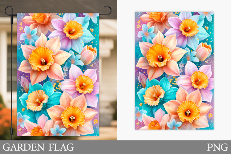 Daffodils Garden Flag Sublimation. Floral Garden Flag Design