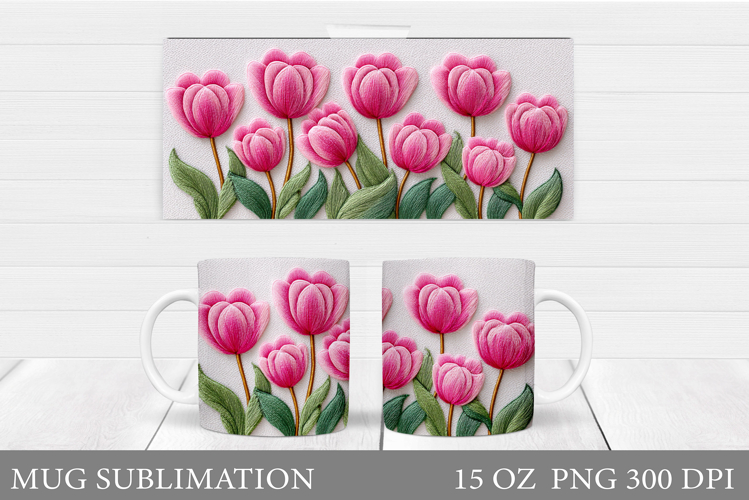Tulips Mug Wrap Design. Flowers Mug Sublimation