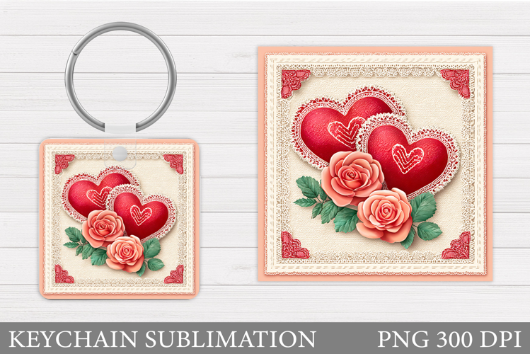 Hearts Keychain Sublimation. Valentine Keychain Design
