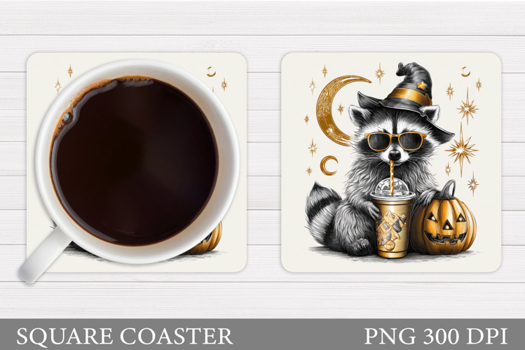 Halloween Raccoon Coaster. Halloweens Coaster Design