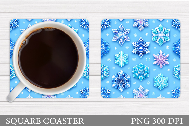 Snowflakes Coaster Design. Watercolor Snowflakes Coaster