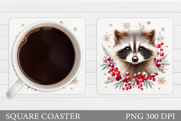 Christmas Raccoon Coaster. Christmas Coaster Sublimation