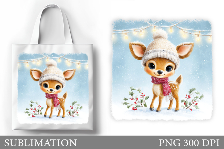 Christmas Deer Tote Bag. Christmas Tote Bag Sublimation